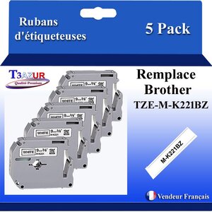 5x Rubans d'étiquettes laminées générique Brother MK231BZ  MK-231BZ pour étiqueteuses P-touch - Texte noir sur fond blanc - T3AZUR