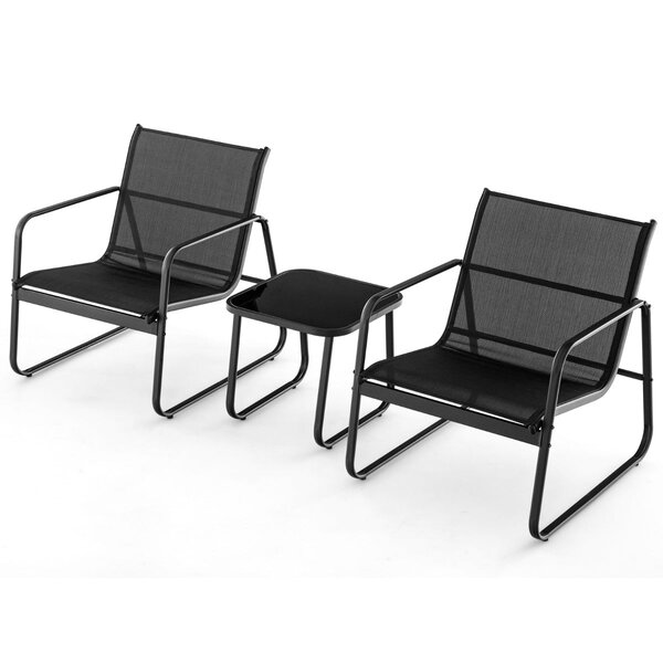 Lot de 3 pièces salon de jardin en métal 77 x 61 x 75 cm assise ergonomique table basse pratique en textilène noir 20_0013430