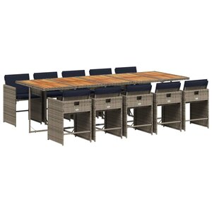 vidaXL Ensemble à manger de jardin 11 Pièces coussins gris résine tressée