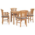 vidaXL Ensemble à manger de jardin 5Pièces avec coussins bois teck solide