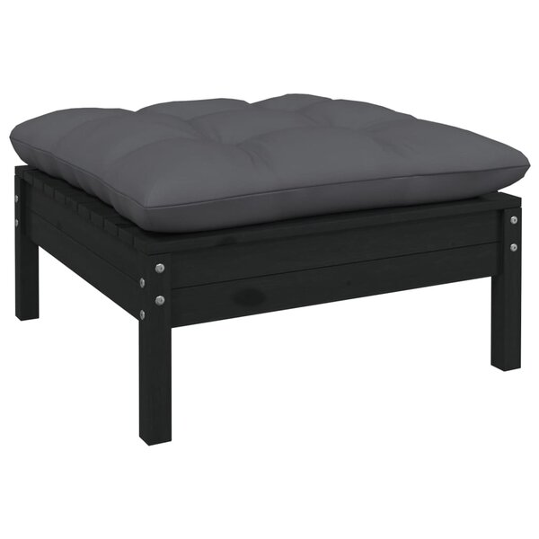 vidaXL Repose-pied de jardin avec coussin anthracite Bois de pin Noir