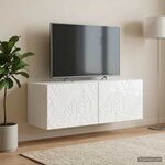 vidaXL Meuble TV mural 59 5 x 31 cm Blanc brillant Bois d'ingénierie