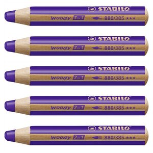 Crayon woody 3 en 1 extra large violet foncé x 5 stabilo