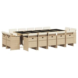 vidaXL Ensemble à manger de jardin et coussins 15 Pièces beige