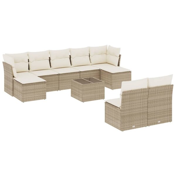 vidaXL Salon de jardin avec coussins 10 Pièces beige résine tressée