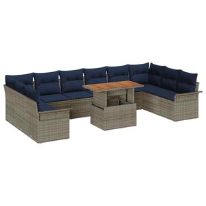 vidaXL Ensemble de canapé de jardin 11 Pièces Gris et bleu marine