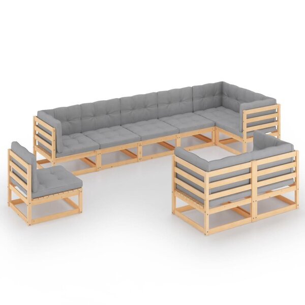 vidaXL Salon de jardin 9 Pièces avec coussins Bois de pin massif