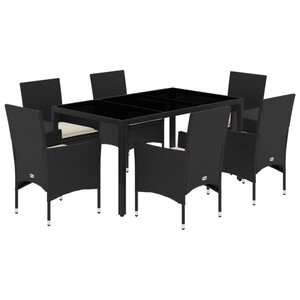 vidaXL Ensemble à manger de jardin et coussins 7 Pièces noir rotin acacia