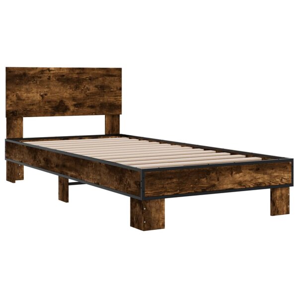 vidaXL Cadre de lit chêne fumé 90x190 cm bois d'ingénierie et métal