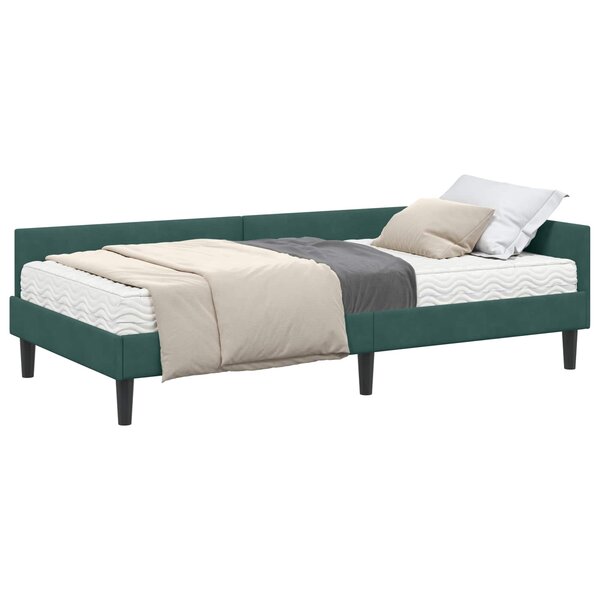 vidaXL Cadre de lit d'angle avec matelas Autre 2 Pièces Vert Velours