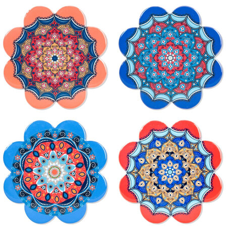 Set de 4 sous-verres forme de fleurs motif mandala