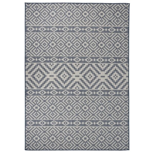 vidaXL Tapis à tissage plat d'extérieur 140x200 cm Rayures bleues