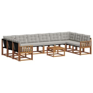 vidaXL Ensemble de canapés d'extérieur 11 Pièces Gris Naturel et Clair