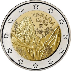 Pièce de monnaie 2 euro commémorative Espagne 2022 – Parc national Garajonay