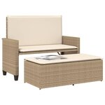 vidaXL Banc de jardin et coussins et repose-pied beige résine tressée