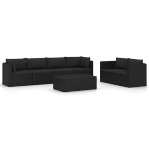 Salon de jardin meuble d'extérieur ensemble de mobilier 7 pièces avec coussins résine tressée noir 02_0017324