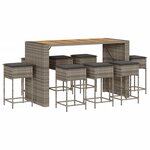 vidaXL Ensemble de bar de jardin 9 Pièces avec coussins gris poly rotin