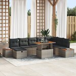 Ensemble de Canapé de Jardin 9 pièces avec coussins gris rattan acacia