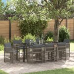 vidaXL Ensemble de Salle à Manger de Jardin 9 Pièces avec Coussins Gris en Poly Rattan