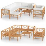 vidaXL Salon de jardin 10 Pièces avec coussins crème Bois de teck solide