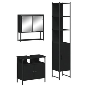 vidaXL Ensemble de meubles salle de bain 3 Pièces noir bois d'ingénierie