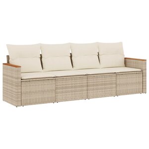 vidaXL Salon de jardin avec coussins 4 Pièces beige résine tressée