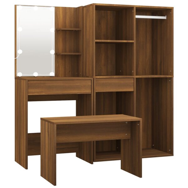 vidaXL Ensemble de coiffeuse avec LED Chêne marron Bois d'ingénierie