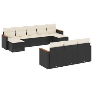 vidaXL Salon de jardin 10 Pièces avec coussins noir résine tressée