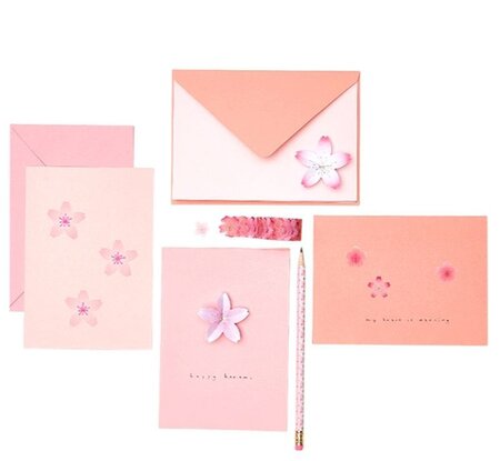 12 cartes et enveloppes roses Sakura B6