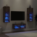vidaXL Meuble TV muraux 4 Pièces avec lumières LED chêne fumé