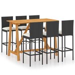 vidaXL Ensemble de bar de jardin avec coussins 7 Pièces Noir