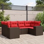 vidaXL Salon de jardin 6 Pièces avec coussins marron résine tressée