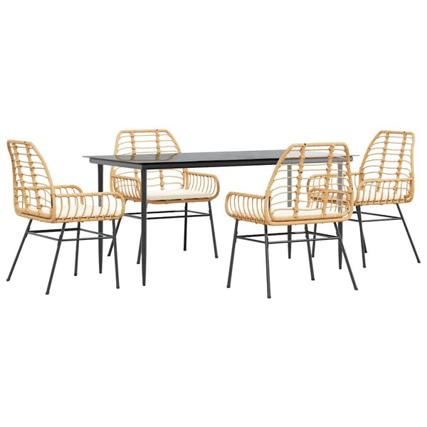 vidaXL Ensemble à manger jardin coussins 5Pièces marron poly rotin verre