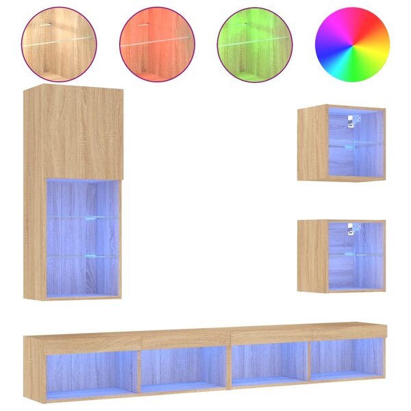 vidaXL Unités murales TV avec LED 5 Pièces chêne sonoma bois d'ingénierie
