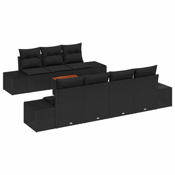 vidaXL Ensemble de canapé de jardin avec coussin 8 Pièces Noir Poly rotin