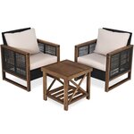 Ensemble salon de jardin en bois d'acacia rotin artisanal anti-soleil résistant aux intempéries pour porche balcon terrasse 20_0008509