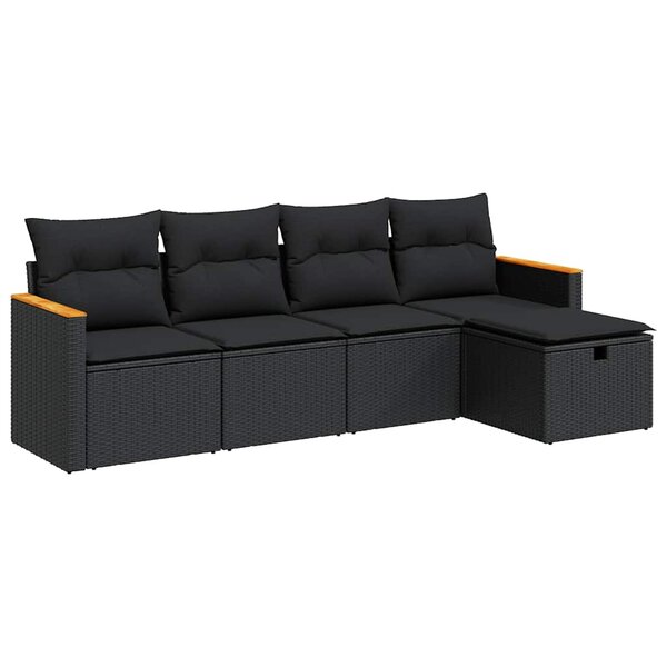 vidaXL Salon de jardin 5 Pièces avec coussins noir résine tressée