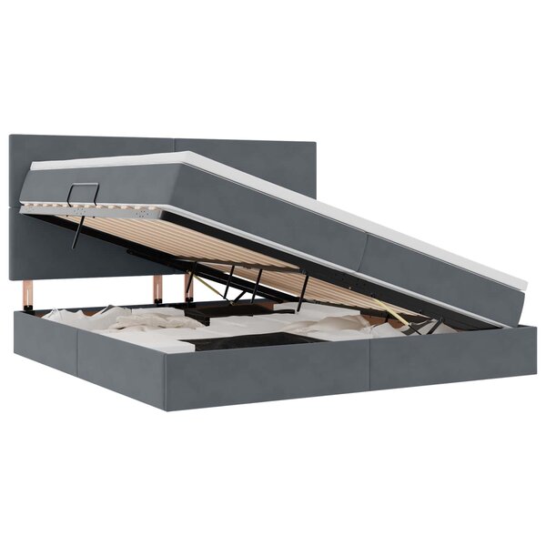 vidaXL Lit de rangement LED avec matelas Gris foncé 200 x 200 cm