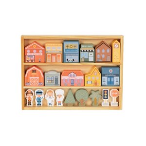 Blocs de ville en bois- Maisons  personnages et accessoires