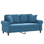 vidaXL Canapé 2 places avec oreillers décoratifs bleu 140 cm velours