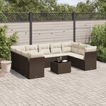 vidaXL Salon de jardin 10 Pièces avec coussins marron résine tressée