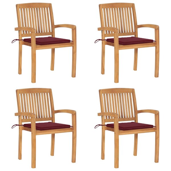 vidaXL Chaises de jardin empilables avec coussins lot de 4 Teck solide