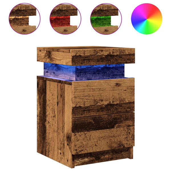 vidaXL Tables de chevet avec LED 2 Pièces vieux bois bois d'ingénierie