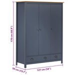 vidaXL Garde-robe à 3 portes Hill Gris 127x50x170 cm Pin solide