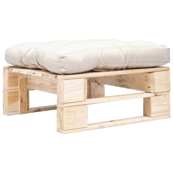 vidaXL Repose-pied palette de jardin et coussin sable Bois naturel