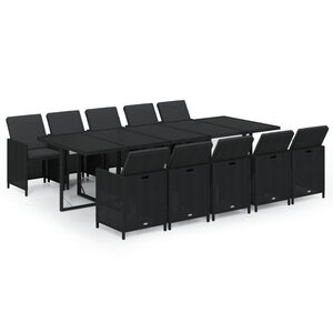 vidaXL Ensemble à dîner de jardin coussins 11 Pièces Résine tressée Noir