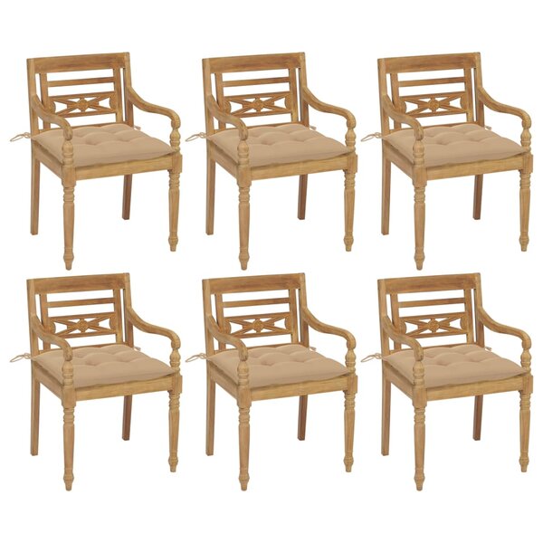 vidaXL Chaises Batavia avec coussins 6 Pièces Bois de teck solide