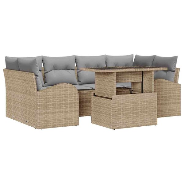 vidaXL Ensemble de canapé de jardin 7 Pièces Beige 100 x 55 x 73 cm