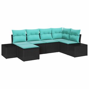 vidaXL Ensemble de canapé de jardin avec coussin 6 Pièces Noir polyrotin