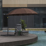Parasol déporté rond inclinable manivelle piètement mât métal. dim. Ø 2 96 x 2 6H m polyester haute densité chocolat
